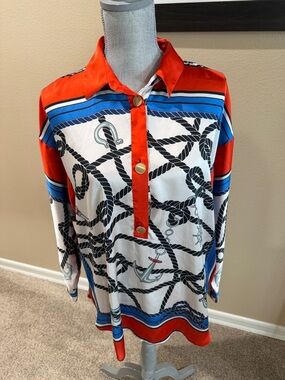 Zara’s Nautical Rope Print Shirt - Orange & Blue size L